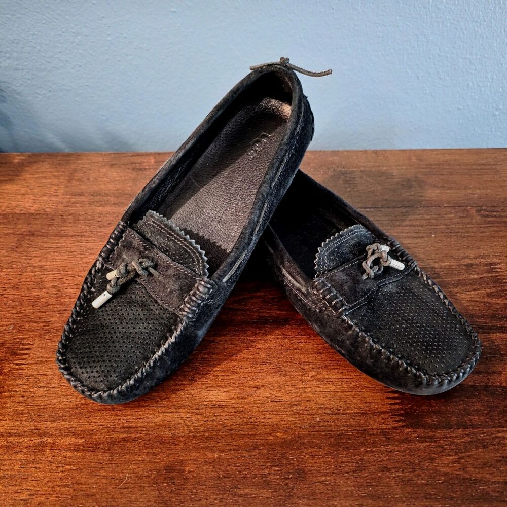 UGG Roni Moccasin Slip-On Loafer Slippers Black Suede Shoes Women’s Size 7